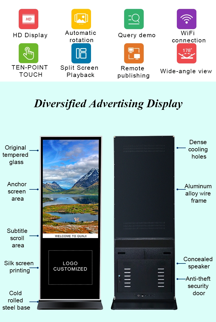 High Performance 55 Inch Infrared Touch IPS Screen Black USB Indoor Android LCD Digital Signage