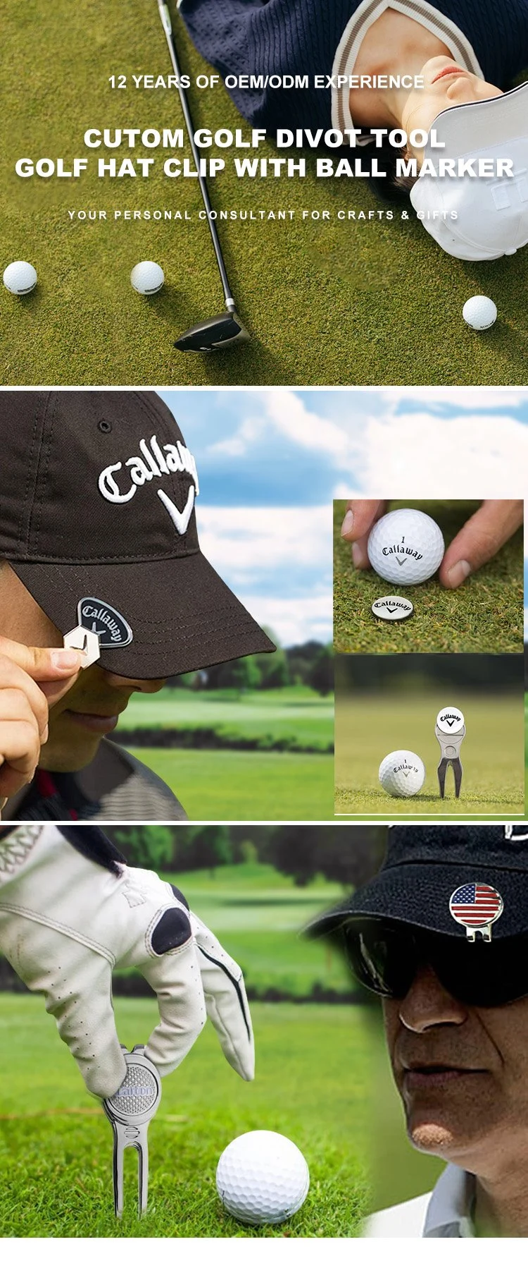 Factory Price Design Printing Flower Shape Enamel Flower Shaped Glitter Cap with Ball Marker Custom Logo Metal Hat Clip Golf Accessories